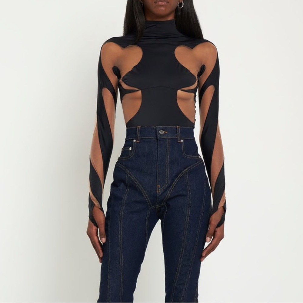 MUGLER
Jersey & tulle high neck bodysuit
